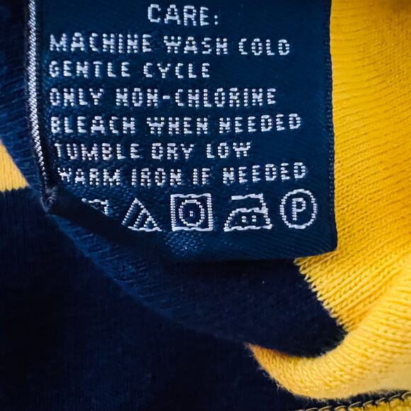 Ralph Lauren Sport Rugby Stripe Cotton Long Sleeve Shirt Blue Yellow Logo XL - Picture 9 of 10